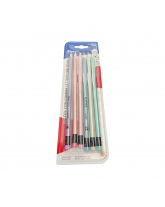 PENCILS WITH ERASER SET OF 6 PIECES IN PASTEL COLORS