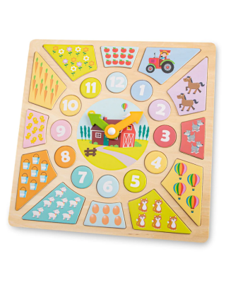 NEW CLASSIC TOYS   WOODEN CLOCK & PUZZLE WITH SHAPES