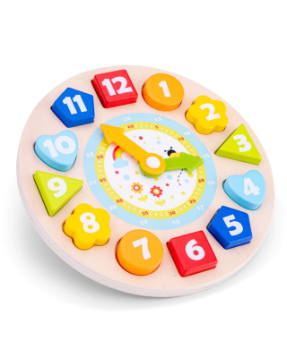 NEW CLASSIC TOYS   WOODEN CLOCK WITH SHAPES