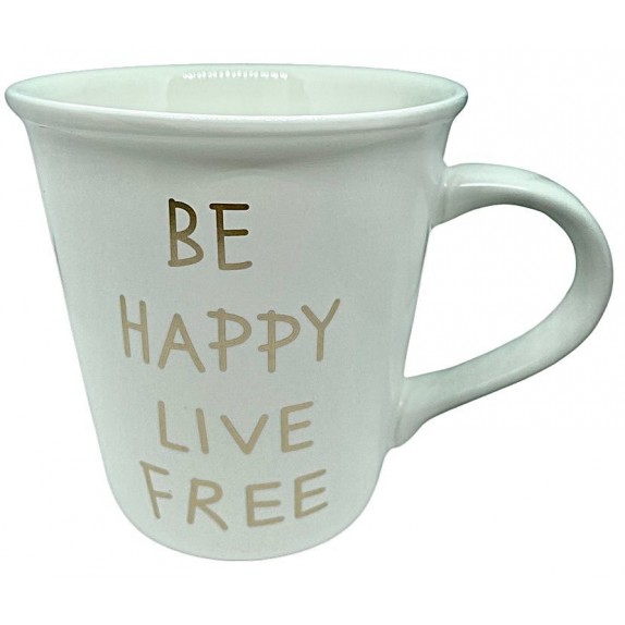 ΚΕΡΑΜΙΚΗ ΚΟΥΠΑ "BE HAPPY LIVE FREE" - ΛΕΥΚΗ
