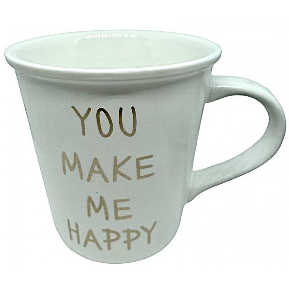ΚΕΡΑΜΙΚΗ ΚΟΥΠΑ "YOU MAKE ME HAPPY" - ΛΕΥΚΗ