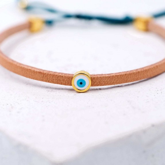 ΧΕΙΡΟΠΟΙΗΤΟ ΔΕΡΜΑΤΙΝΟ ΒΡΑΧΙΟΛΙ ΜΑΤΑΚΙ  ΜΠΕΖ