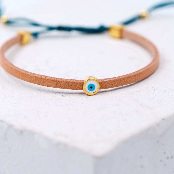 ΧΕΙΡΟΠΟΙΗΤΟ ΔΕΡΜΑΤΙΝΟ ΒΡΑΧΙΟΛΙ ΜΑΤΑΚΙ  ΜΠΕΖ