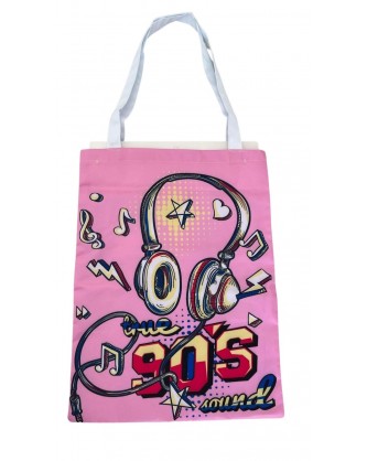 SHOPPING BAG "THE 90s"  PINK/WHITE, 33x42cm