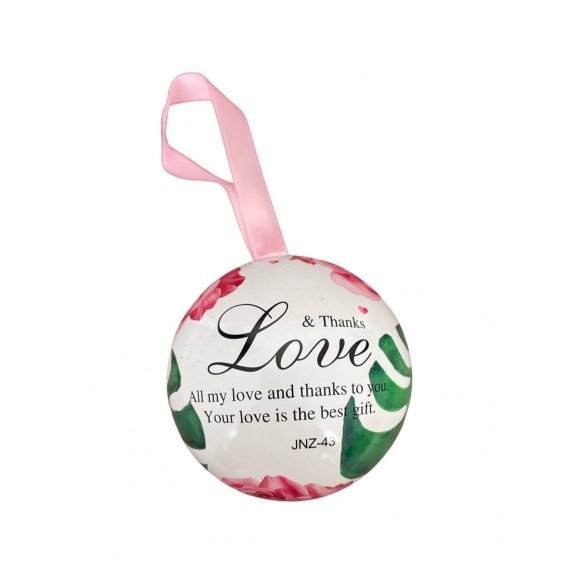 ΔΙΑΚΟΣΜΗΤΙΚΗ ΜΕΤΑΛΛΙΚΗ ΜΠΑΛΑ 7cm "LOVE & THANKS" - ΛΕΥΚΟ/ΠΡΑΣΙΝΟ/ΡΟΖ