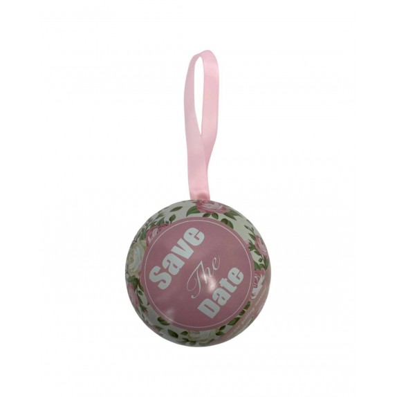 ΔΙΑΚΟΣΜΗΤΙΚΗ ΜΕΤΑΛΛΙΚΗ ΜΠΑΛΑ 7cm "SAVE THE DATE" - ΡΟΖ