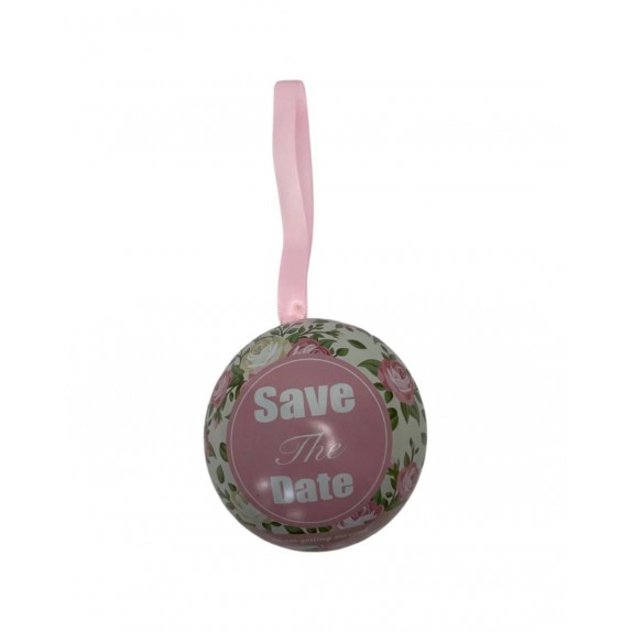 ΔΙΑΚΟΣΜΗΤΙΚΗ ΜΕΤΑΛΛΙΚΗ ΜΠΑΛΑ 7cm "SAVE THE DATE" - ΡΟΖ